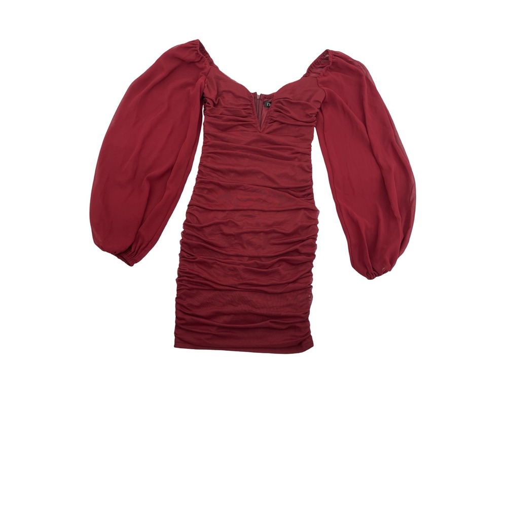 L'VOW Studio Dress Ruched Mesh Mini S Burgundy NEW